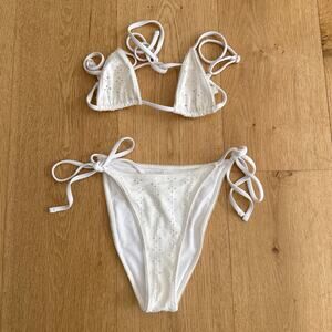Stone Cold Fox Bikini Top & Bottoms Eyelet Evelyn Size XS Off White